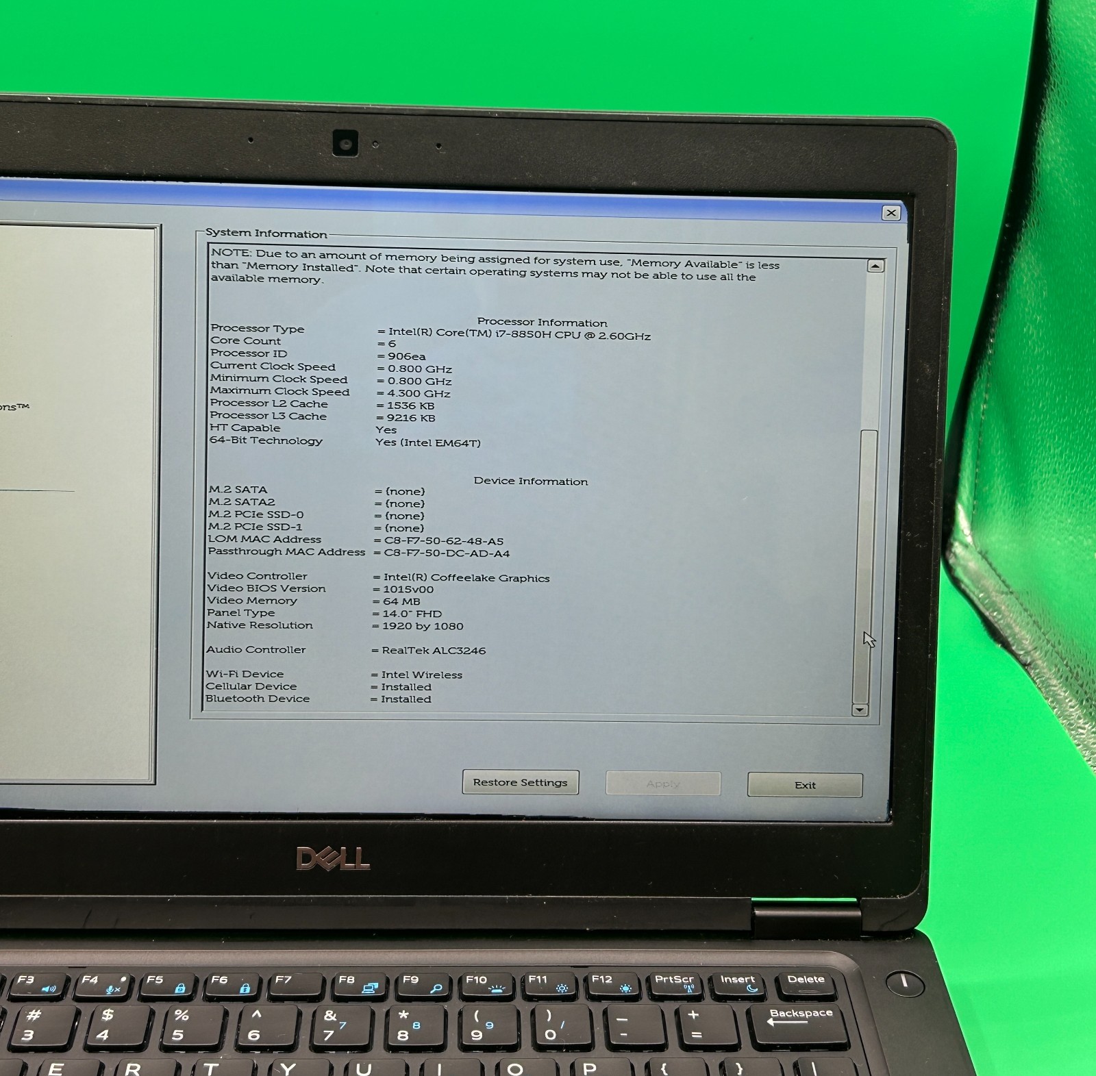 Dell Latitude 5491 14″ Laptop Intel i7-8850H 2.60GHz 16GB RAM Without Storage