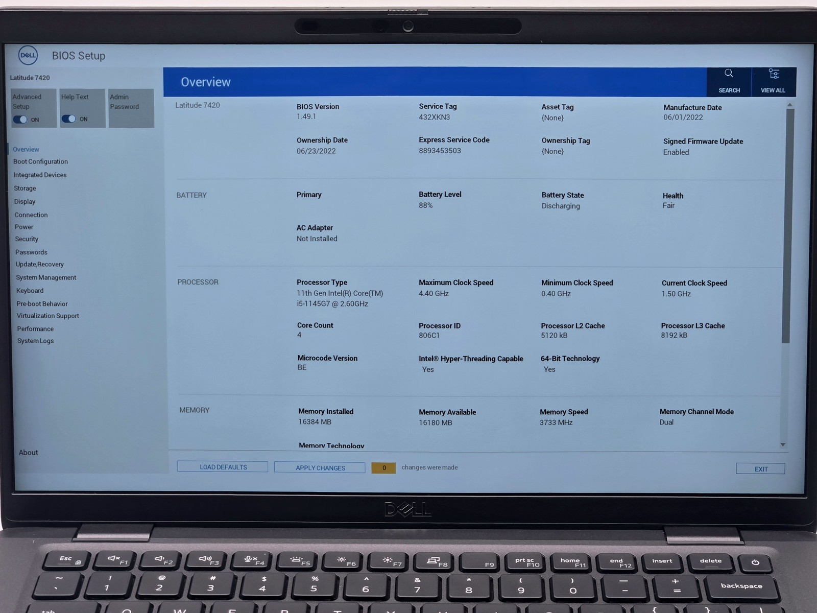 Dell Latitude 7420 14″ FHD Touch I5-1145G7 256GB SSD 16GB W11P Webcam IRCam