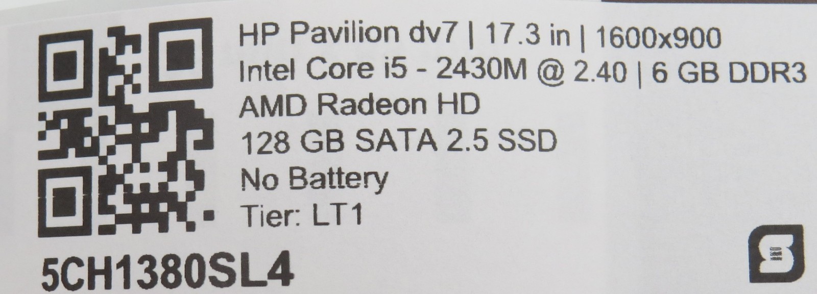 HP Pavilion dv7 i5-2430M @ 2.4GHz 6GB DDR3 128GB SSD 17.3″ No OS/AC/Battery