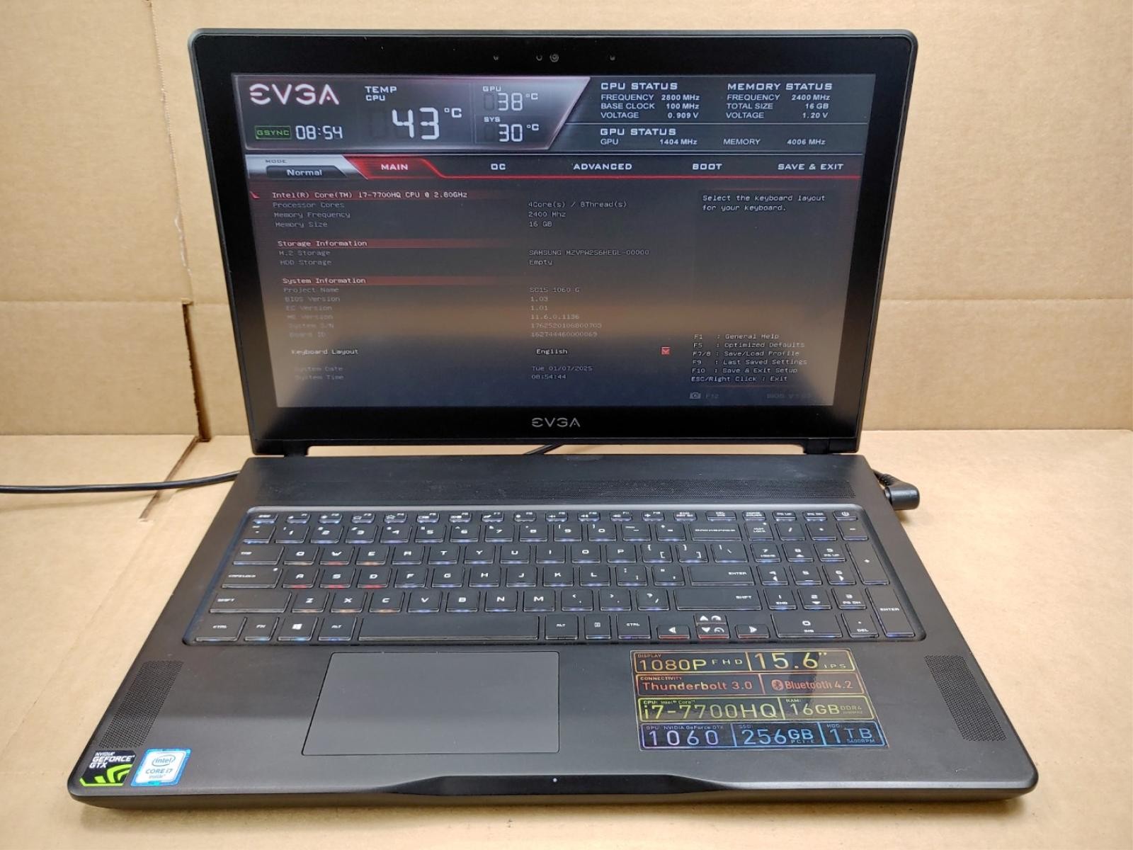 EVGA SC15 GEFORCE GTX 1060 Gaming 15.6″ i7-7700HQ✔16GB✔256GB✔ **NO BATT/NO OS**