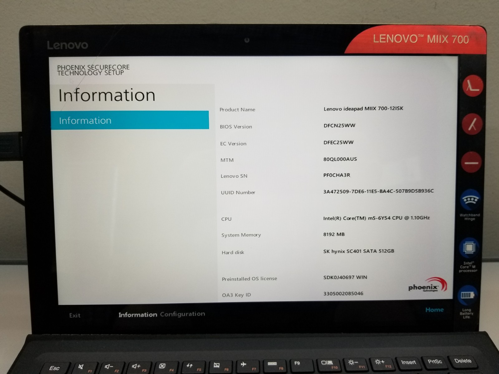 AS-IS Lenovo IdeaPad MIIX 700 12″ Intel m5-6Y54 1.1GHz 8GB RAM 512GB M.2 W11Pro