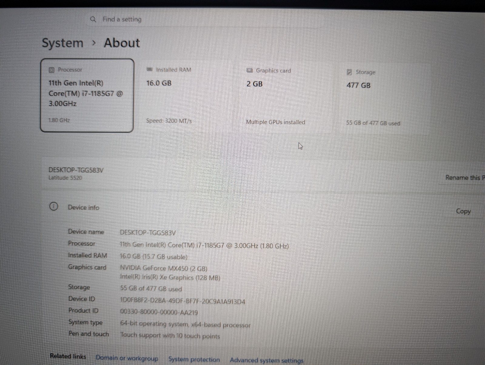 15″ Dell Latitude 5520 TouchScreen | i7 11th 16GB RAM 512GB SSD | FHD NVIDIA
