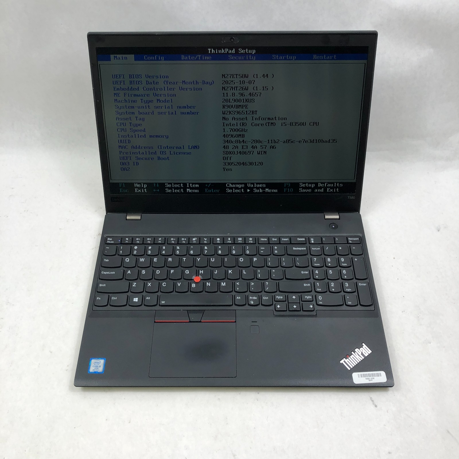 Lenovo ThinkPad T580 15.6″ Intel Core i5-8350U 16GB RAM 256GB SSD No OS/AC