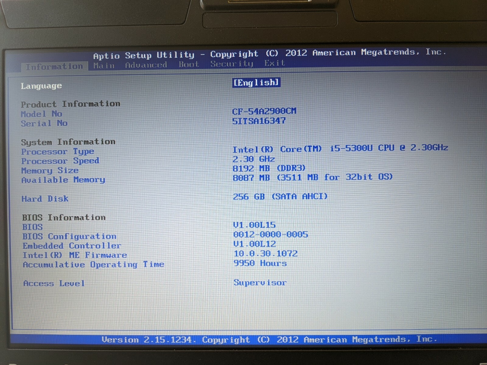 Panasonic Toughbook CF-54 mk1 Core i5-5300U 8GB RAM 240GB SSD Win10 w/ Bad Latch