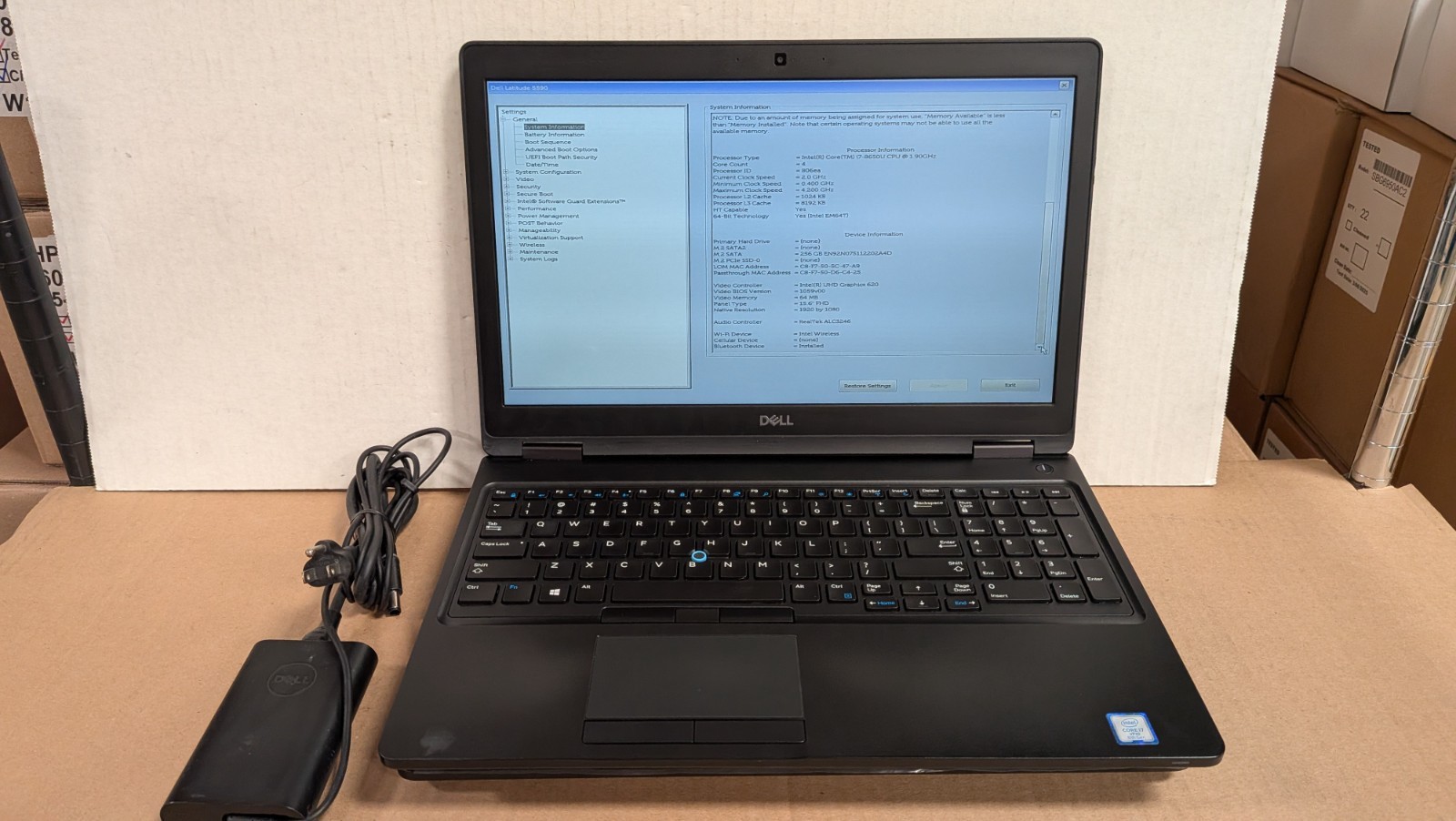 Dell Latitude 5590 15.6″ I7-8650U 16GB RAM 256GB SSD NVME Win11P W/AC Batt: Fair