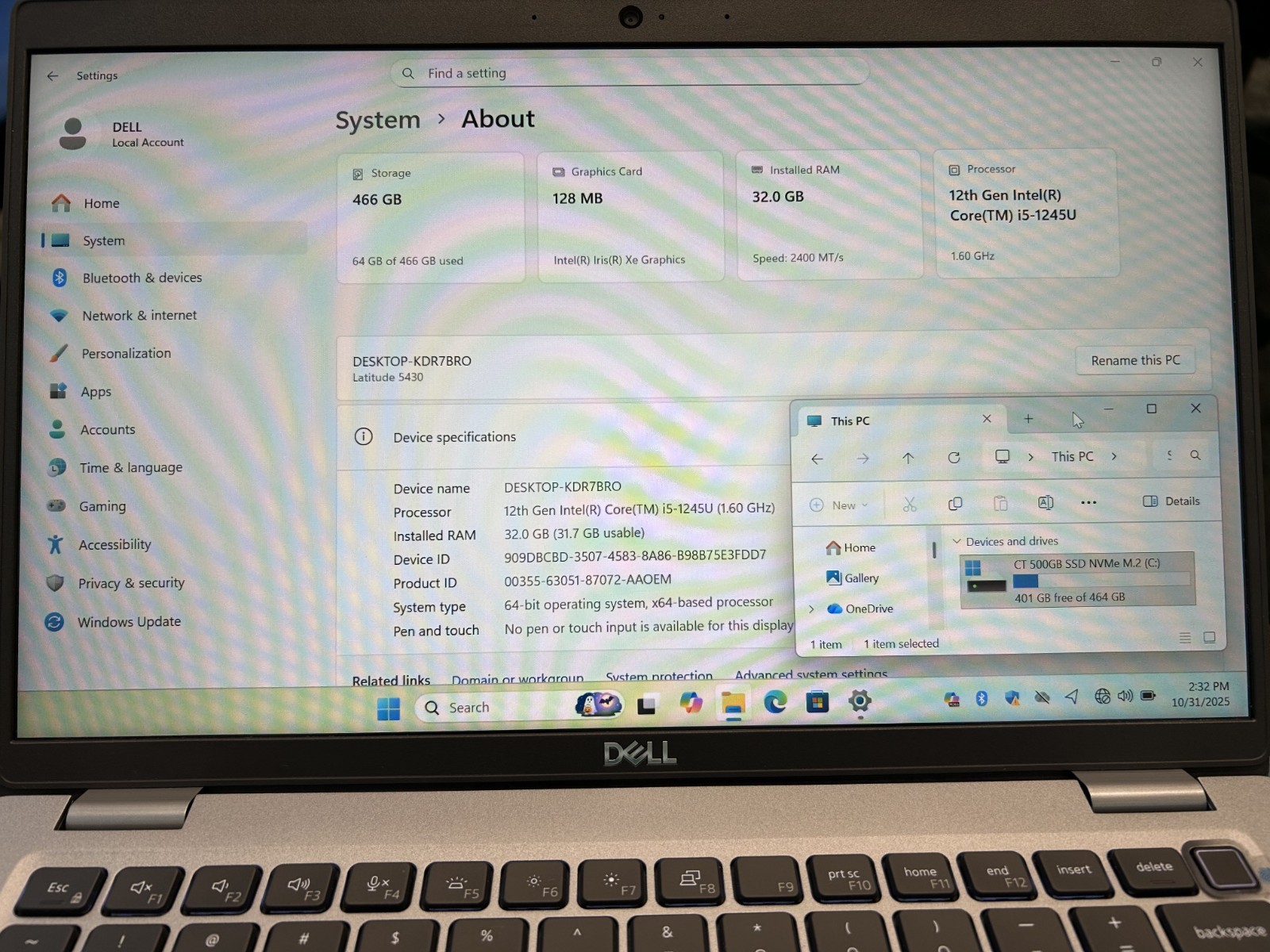 Laptop Dell Latitude 5430 14″ Intel Core i5-1245U 512GB SSD 32GB RAM Win 11 Pro