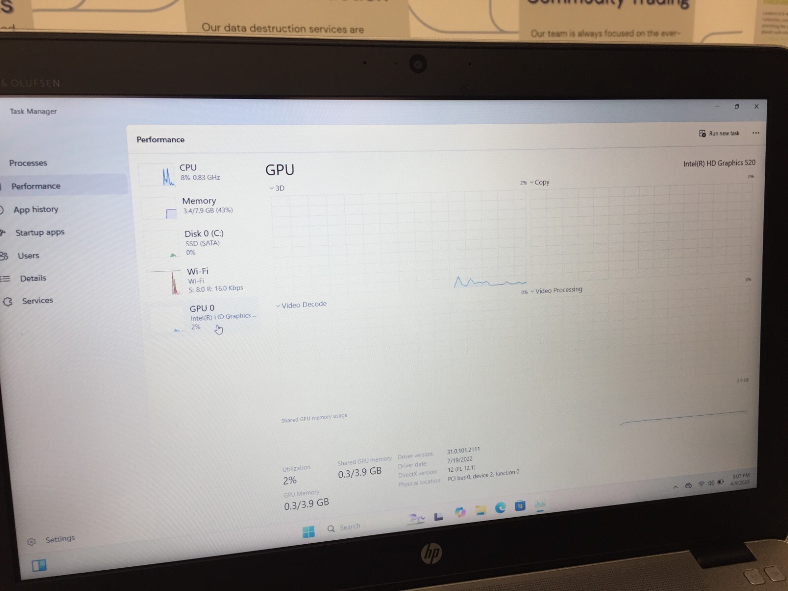 HP EliteBook 850 G3 15.6″ 256GB SSD Core i5 6th gen 2.30GHz 8GB WIN 11 PRO