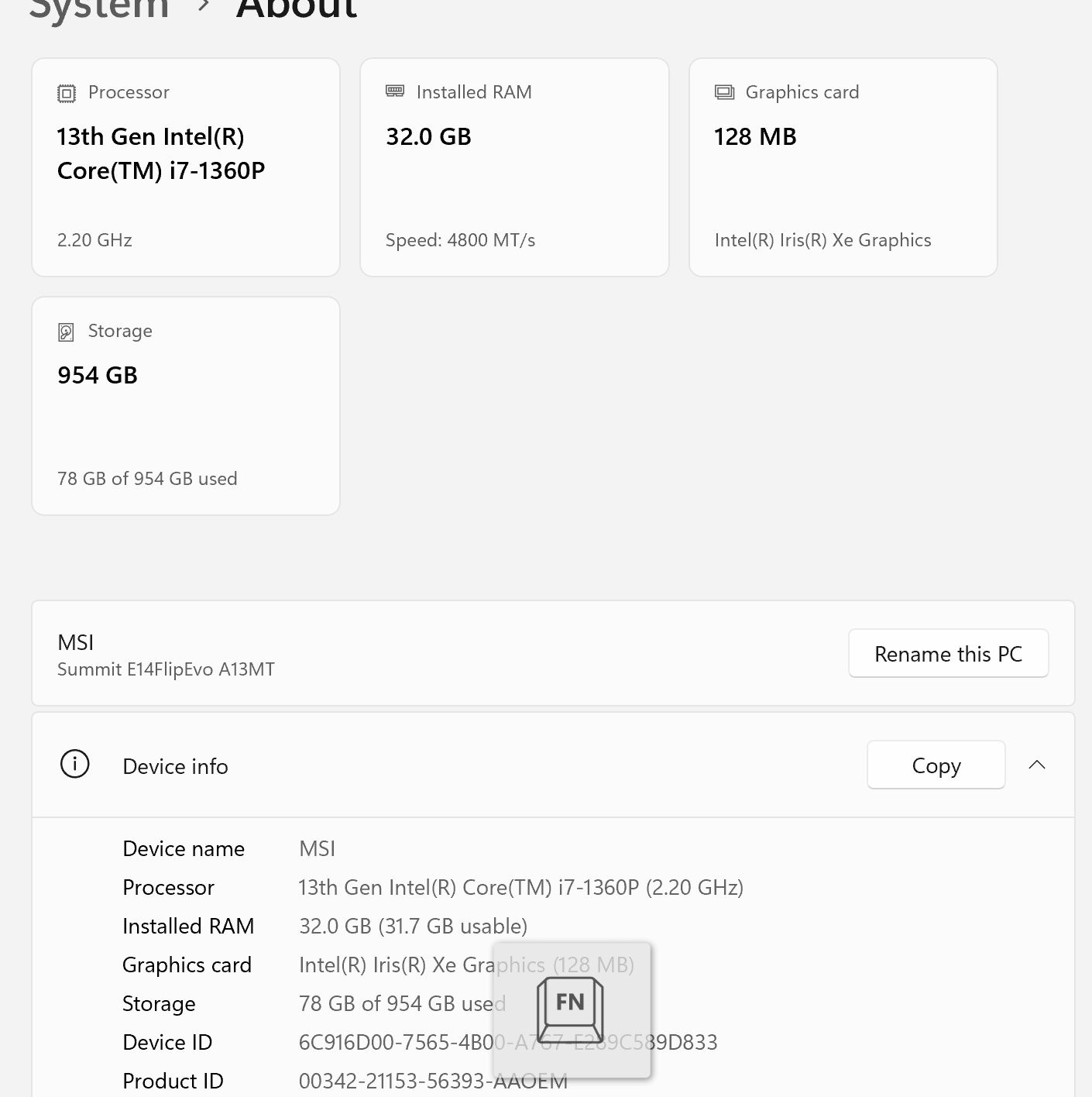 AS IS – MSI Summit E14 Flip Evo A13MT 14″ Intel Core i7-1360P Evo 32GB RAM 1TB