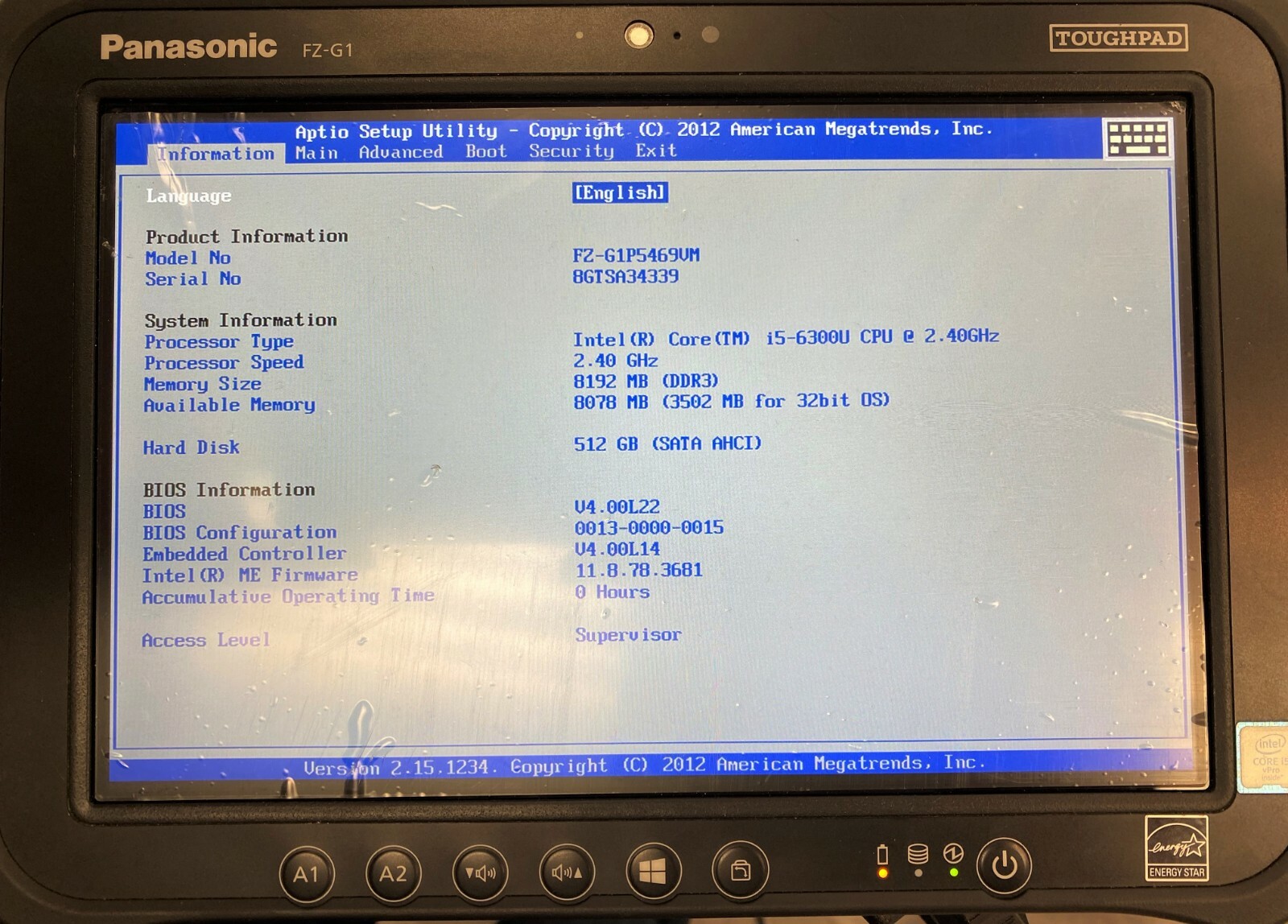 Panasonic FZ-G1P5469UM 10.1″ i5-6300U 2.40ghz 8gb 512gbhdd