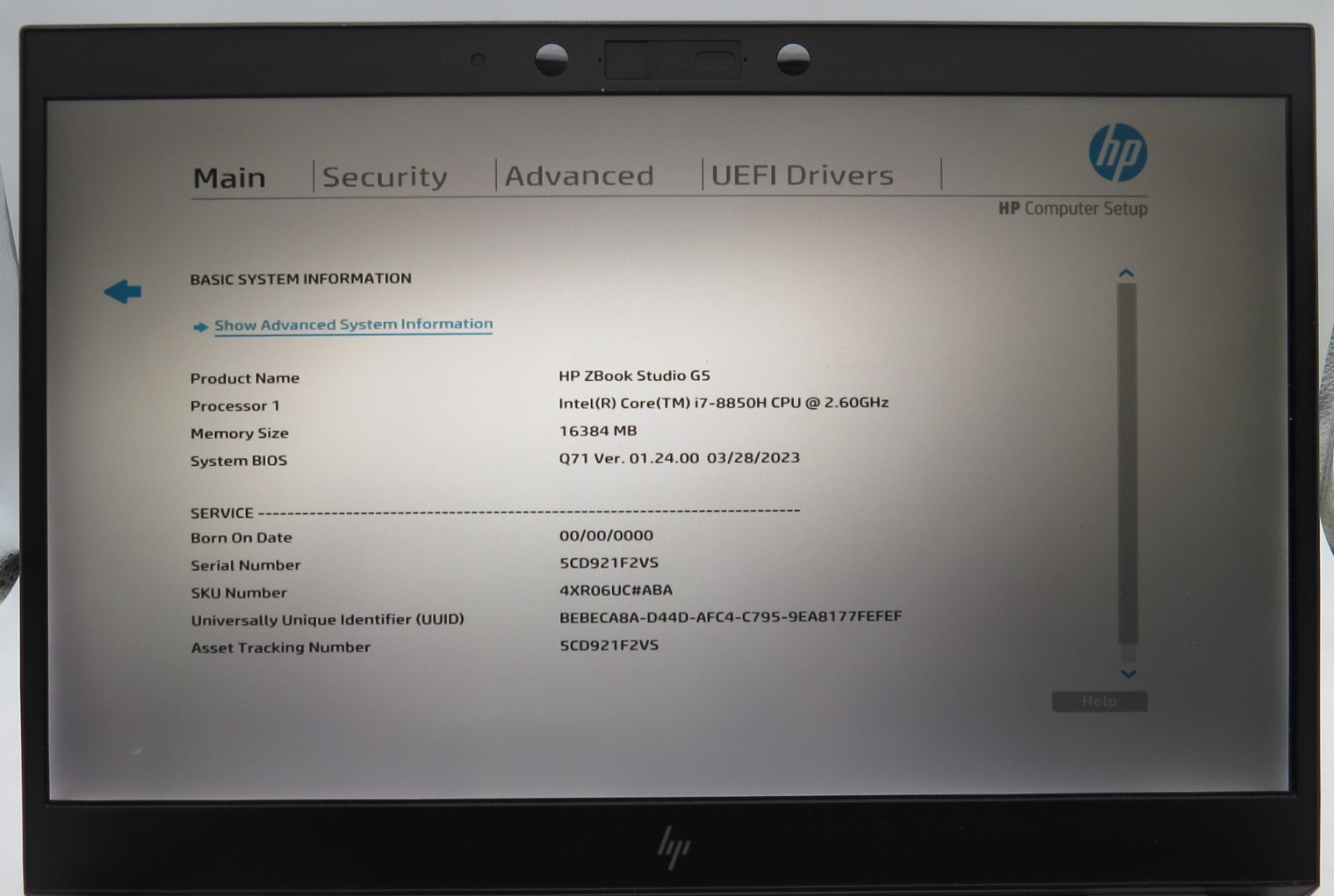 HP ZBook Studio G5 _ i7-8850H @ 2.6 _ 16GB RAM _ 256GB SSD _ No OS *READ
