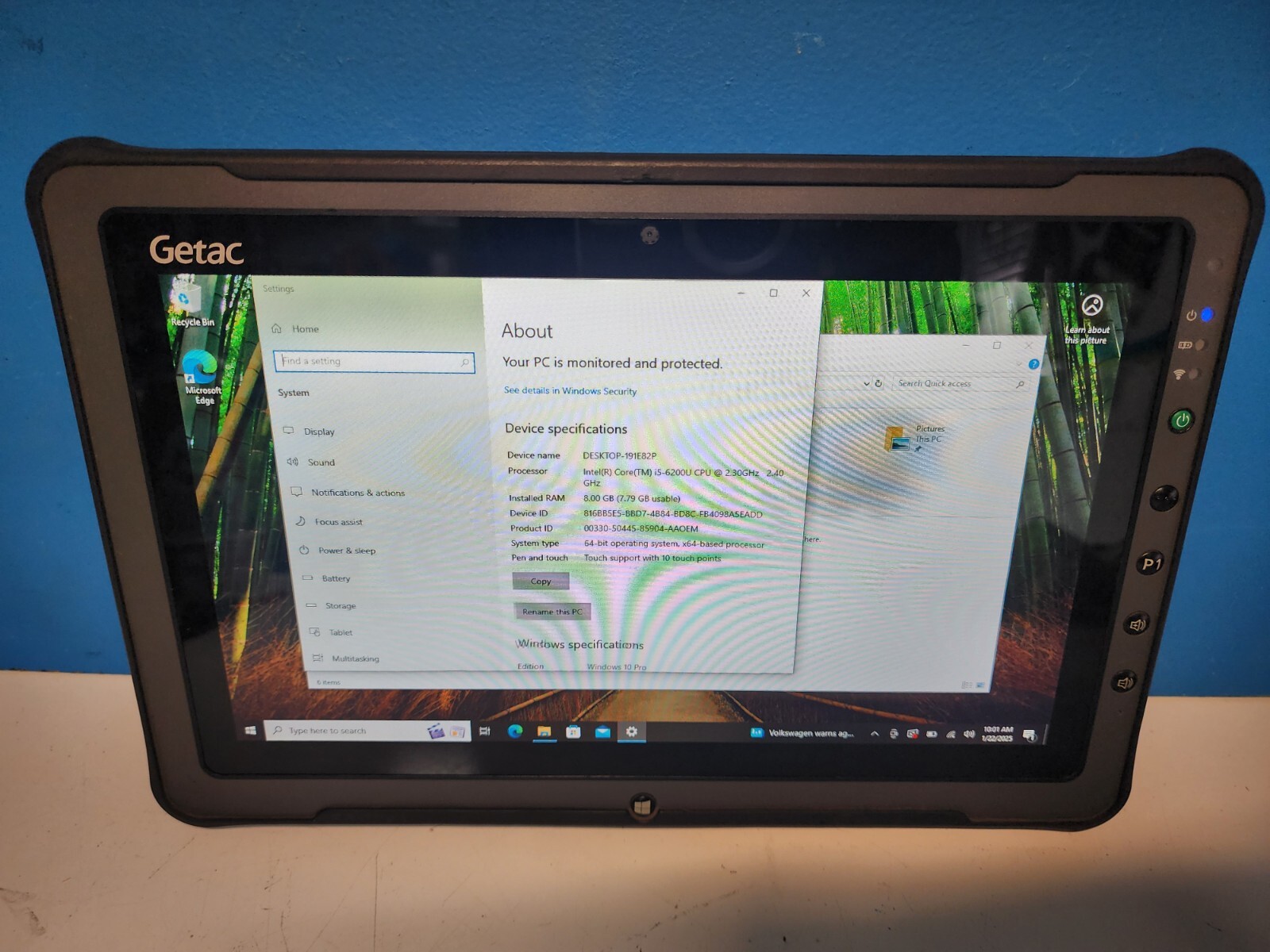 Getac F110 G3 Rugged Tablet Computer i5-6200U 2.30GHZ 8GB 256GB, WIN 10PRO