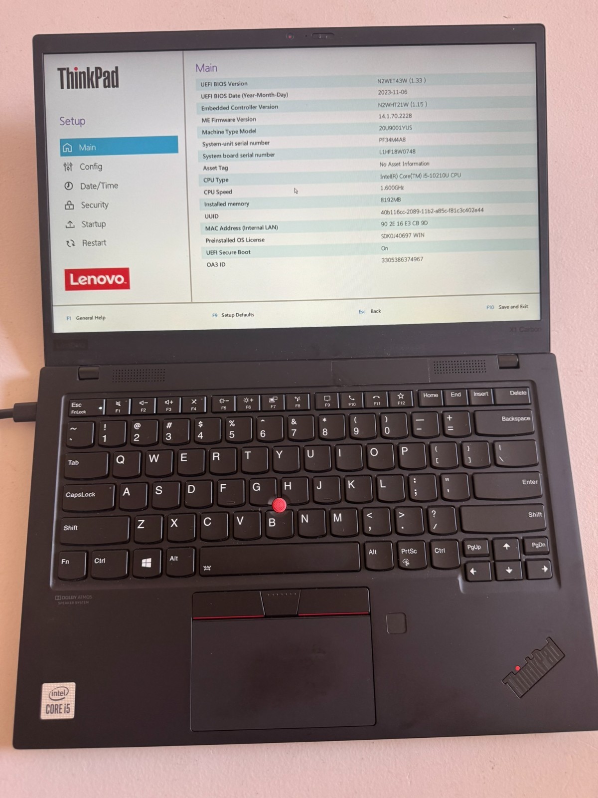 Lenovo ThinkPad X1 Carbon Gen 8 Laptop Intel Core i5-10210U 8GB RAM – No SSD