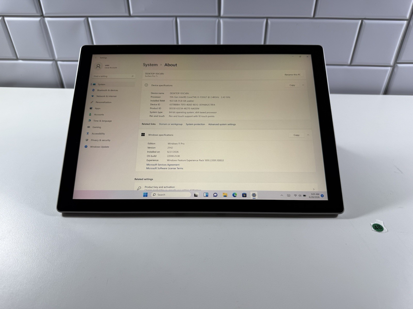 Microsoft Surface Pro 7 plus 1961 Core i5-1135G7 2.4GHz 16GB 256GB Win 11 Pro