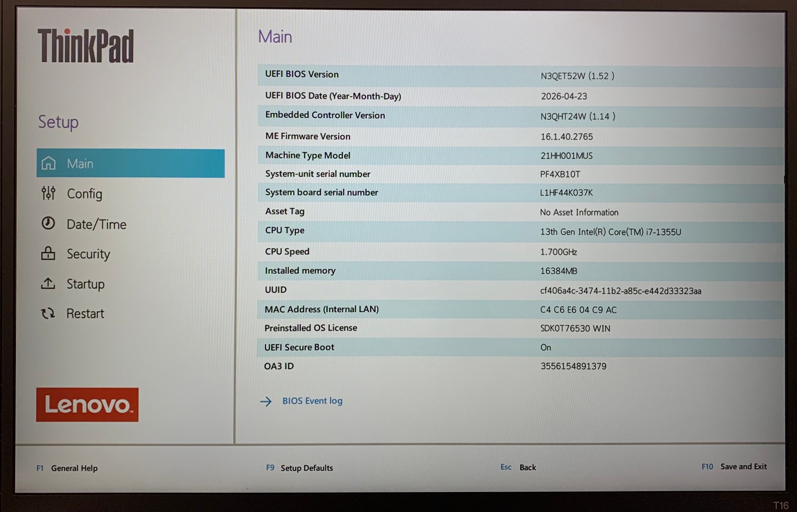 Lenovo ThinkPad T16 Touchscreen Gen 2 16 Laptop i7-1355U 16GB RAM 512GB NVMe