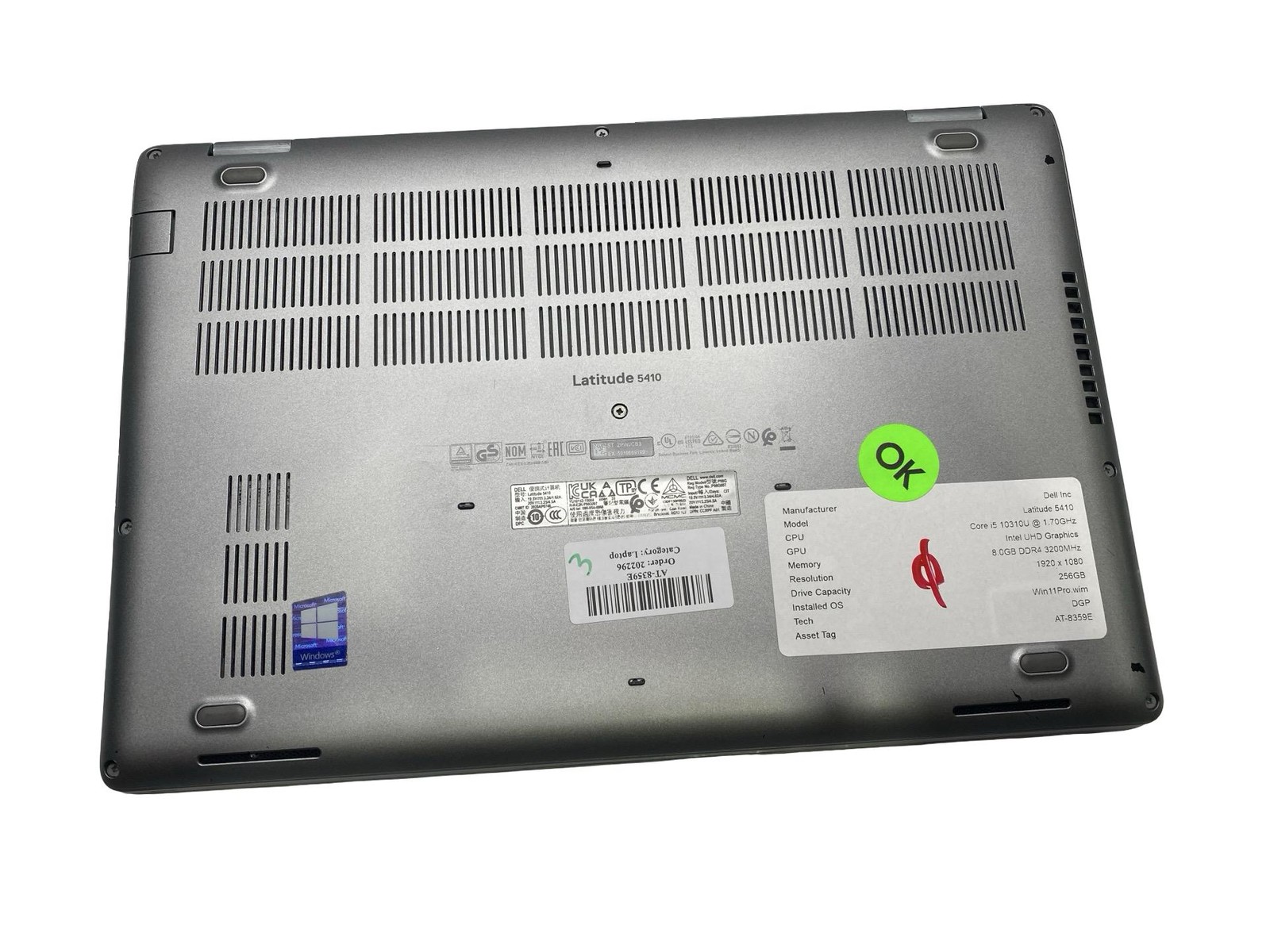 Dell Inc Latitude 5410 Core i5 1031U 8GB 256GB Win11Pro Grade C No Battery