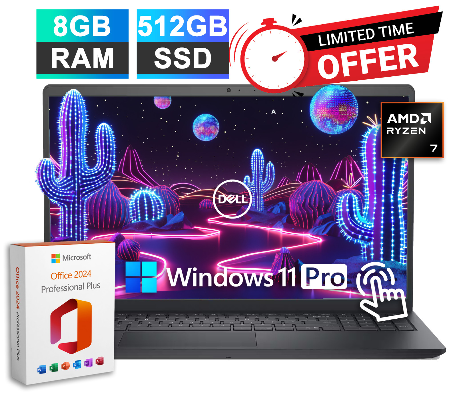 2026 Dell Inspiron 15.6″ Laptop Touch AMD Ryzen 7 7730U 8GB RAM 512GB SSD Office