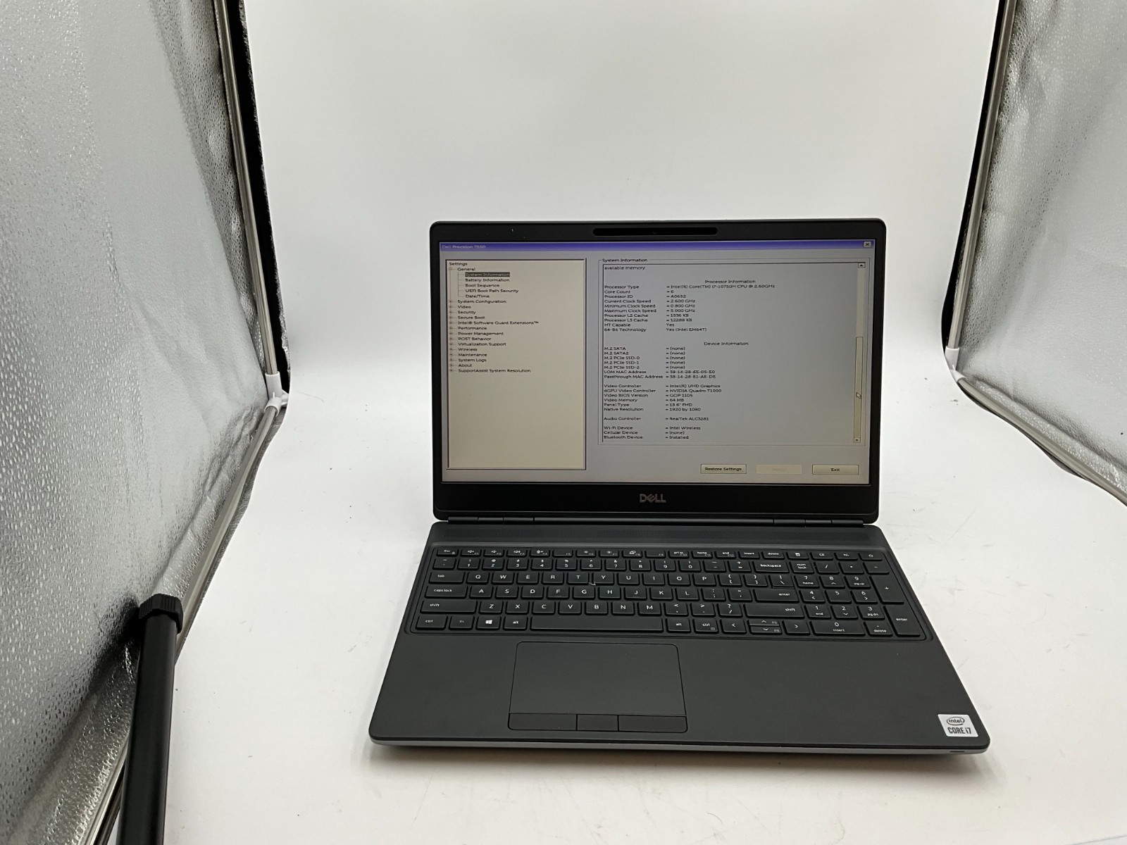 DELL Precision 7550 i7-10750H 2.70gh 16gb NO DRIVE T1000 15.6″ LAPTOP CZ9C8G3