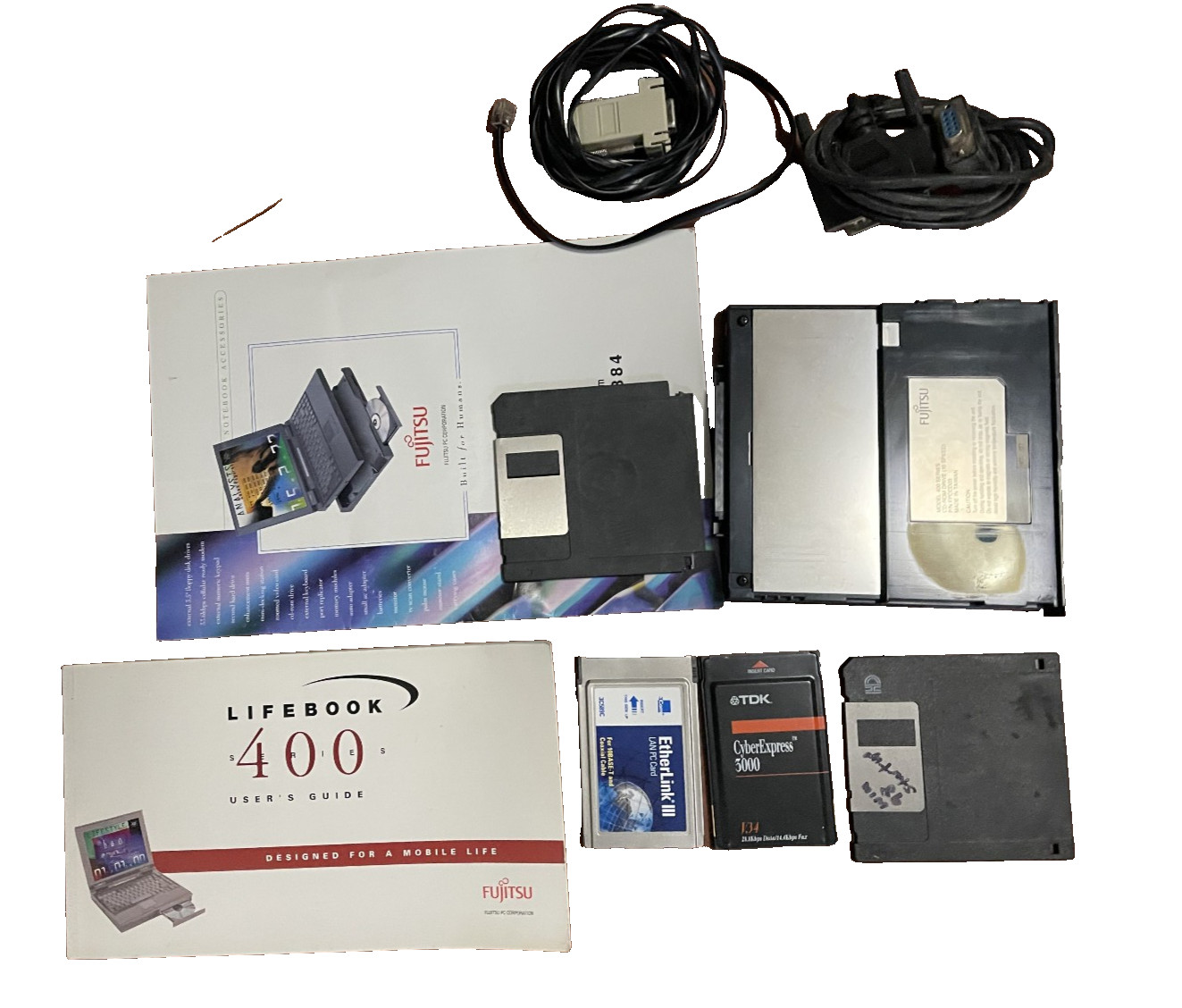 Fujitsu Lifebook 420D Windows 98 Laptop Vintage Complete Set CD ROM, 10base T PC