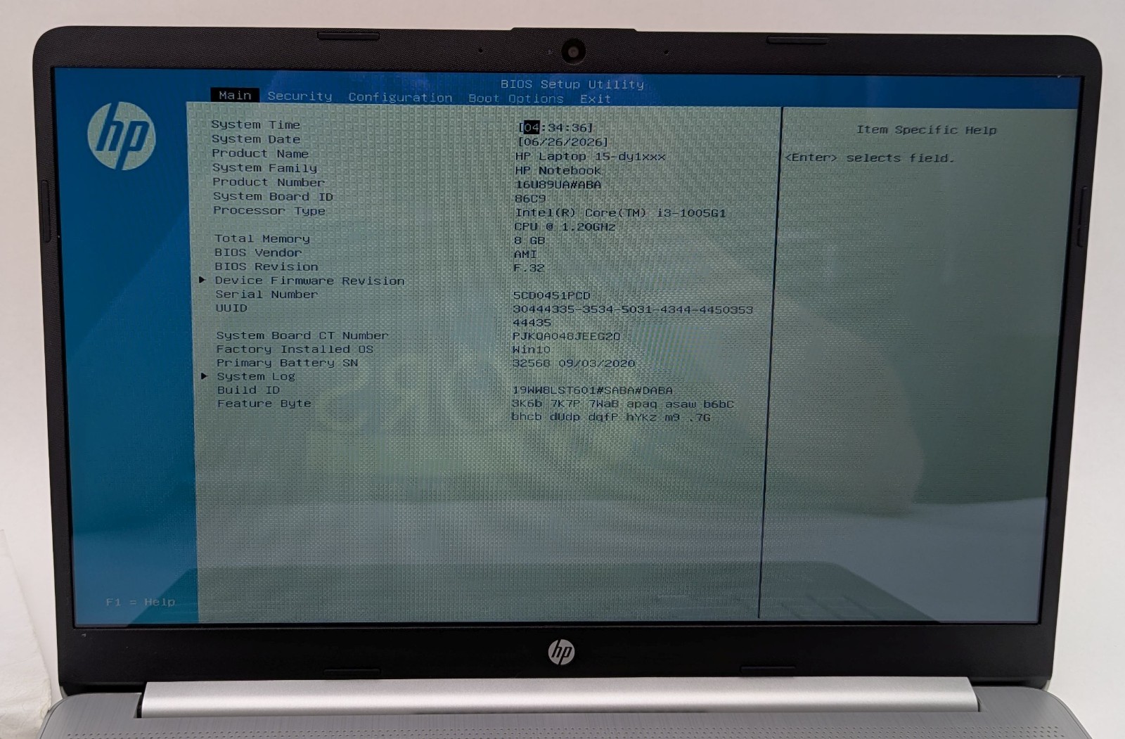 Incomplete HP Notebook 15-dy1032ms 15.6″ Laptop Intel i3-1005G1 1.20GHz 8GB RAM