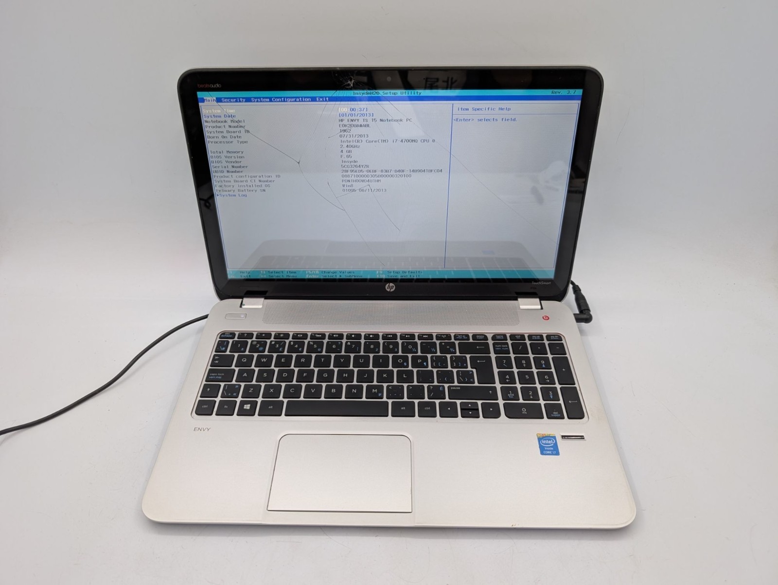 HP Envy TouchSmart 15-J073CA 15.6″ Laptop i7-4700MQ 4GB RAM For Parts