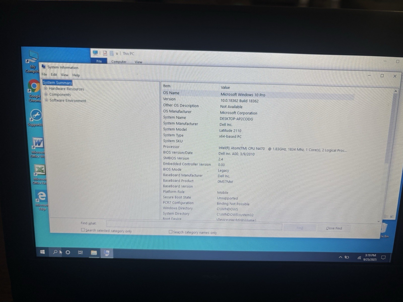 Dell Latitude 2110 Laptop Intel Atom N470 @ 1.83GHz 2GB 10.1″ LCD Win XP pro