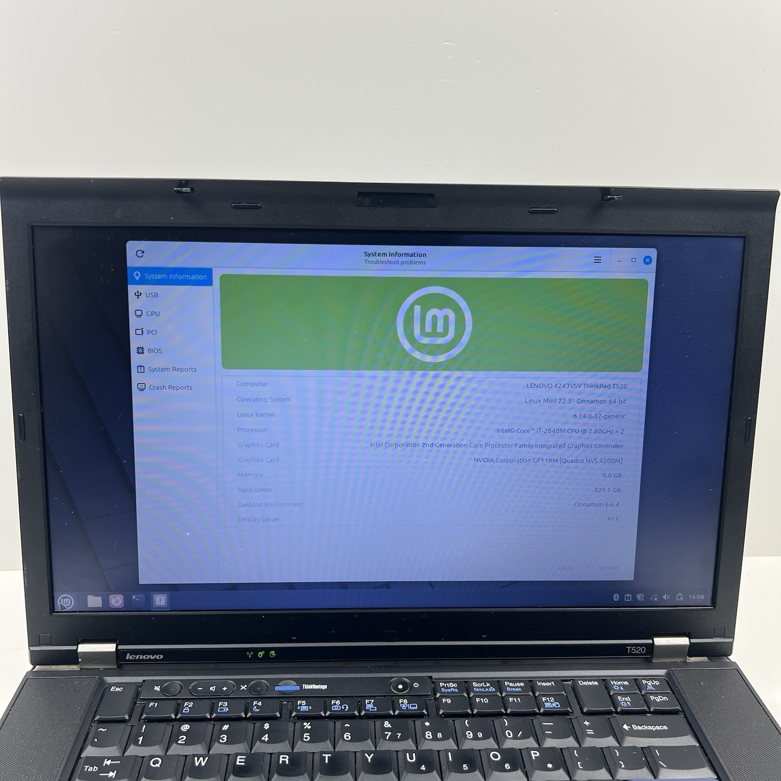 Lenovo ThinkPad T520 Intel i7-2640M 8GB 320GB HDD Linux Mint OS w/ Charger|ELP97