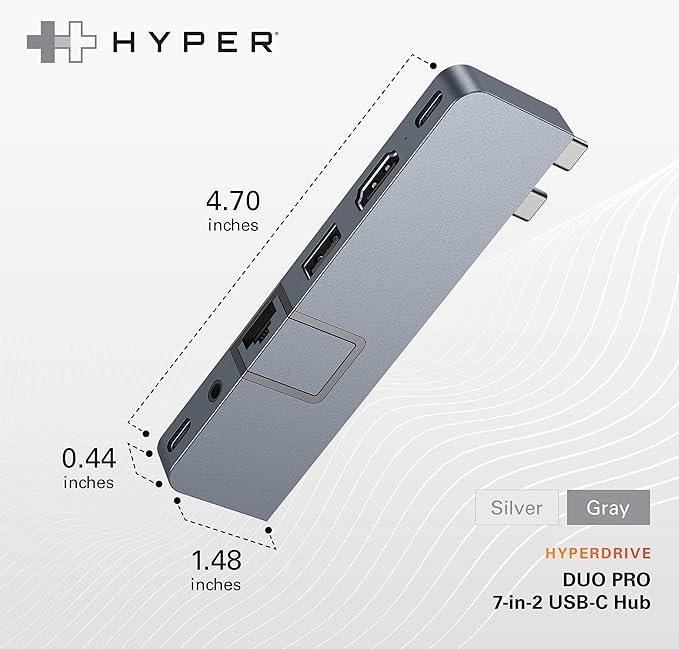 HyperDrive Duo 7-in-2 USB-C Hub, Space Gray