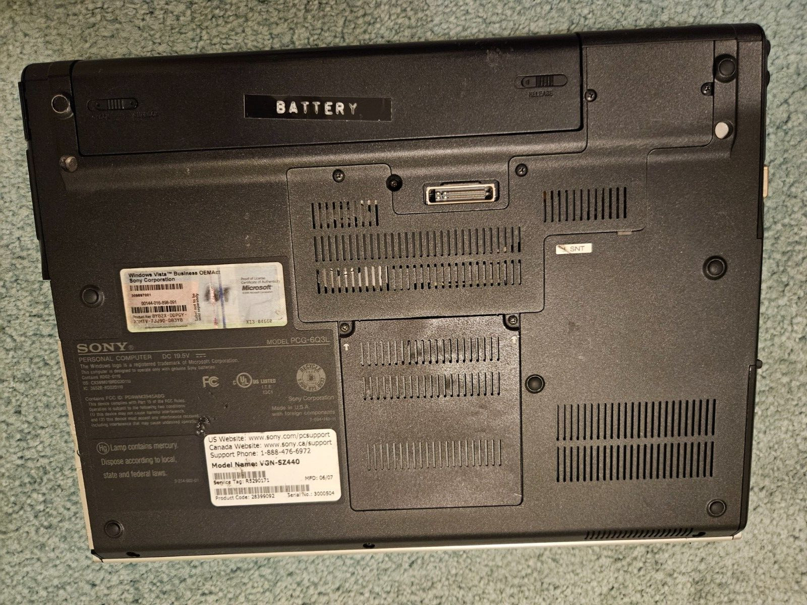 Sony Vaio Laptop Model PCG-6Q3 L- Untested! Includes RAM! Nvidia Graphics!