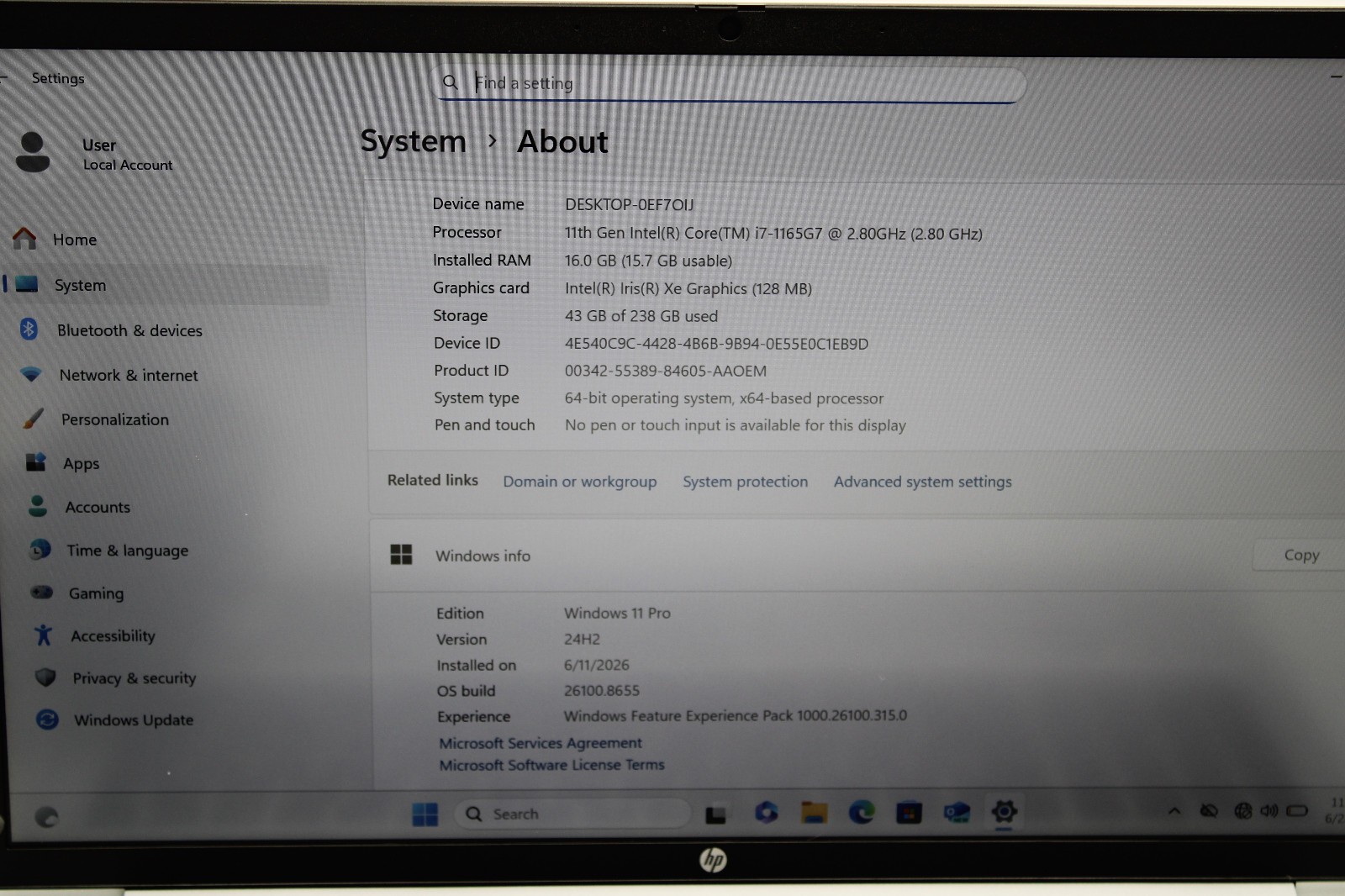HP ProBook 450 G8 i7-1165G7 @ 2.8 GHz 16GB RAM 256GB SSD W11Pro