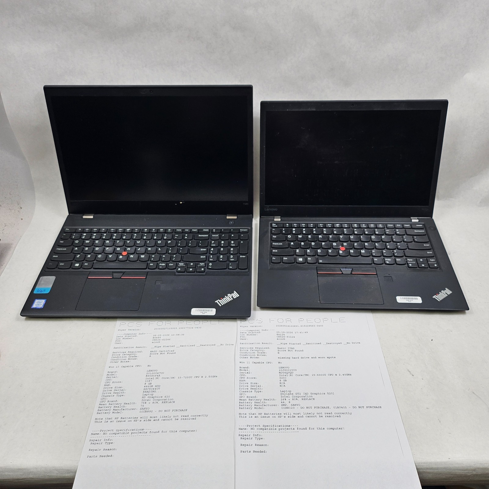 Lot of 9 Mixed Model Lenovo ThinkPad i5-6th-8th Gen 8GB RAM Mixed Specs *Read