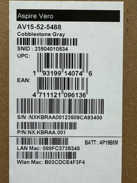 Acer Aspire Vero 15 AV15-52 15.6″ (512GB SSD, Intel Core i5 12th Gen. New in Box
