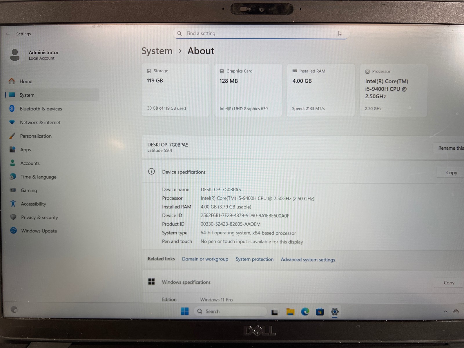 Dell Latitude 5501 Intel Core i5-9400H 4 GB 128GB SSD 15.6″