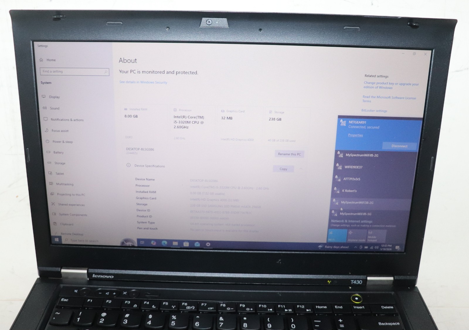 Lenovo ThinkPad T430|Core i5@2.60 GHz|8GB RAM|256GB SSD|WIN10. PROF|Webcam
