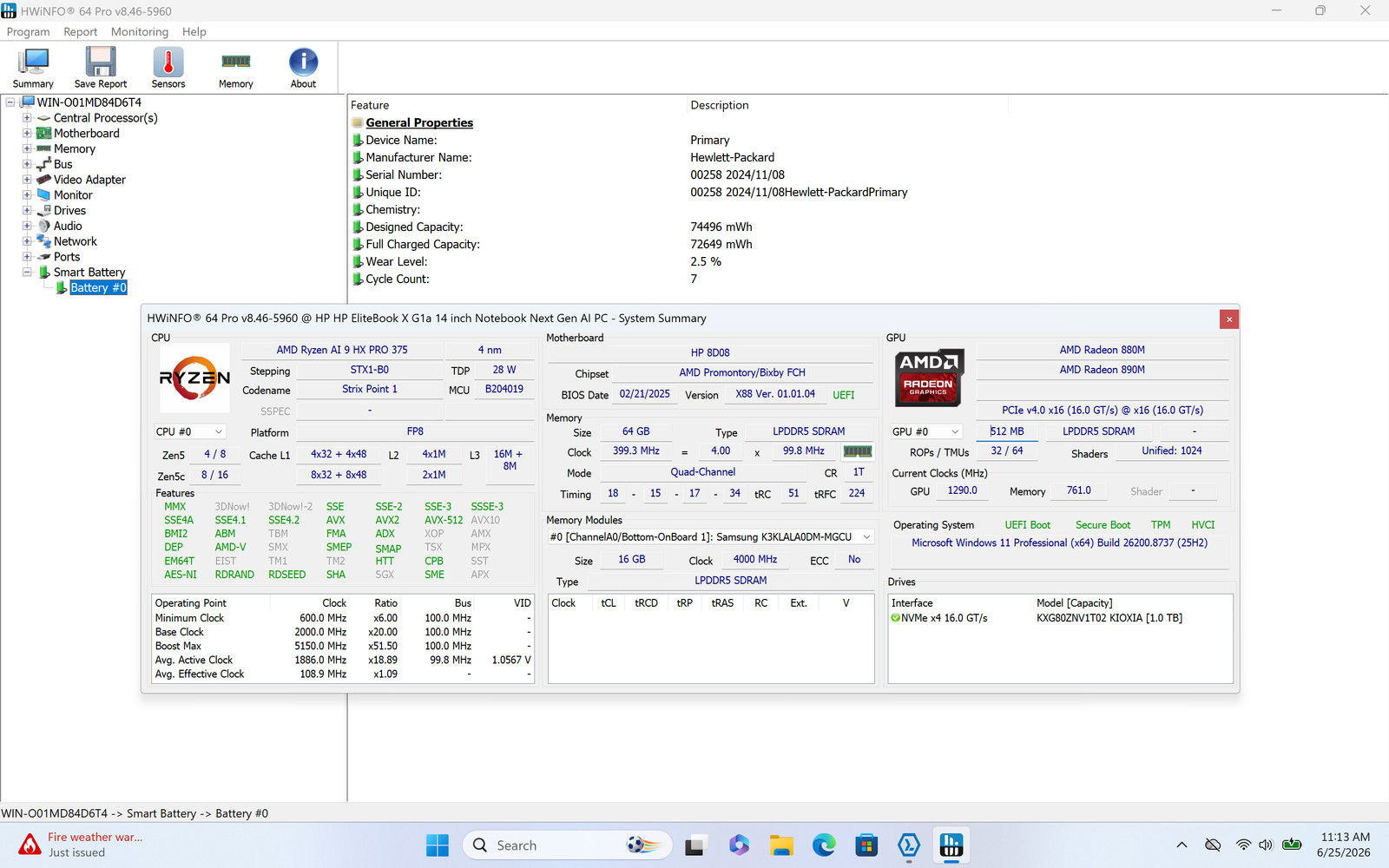 HP EliteBook X G1a 14″ 2880 x 1800 RYZEN AI 9 HX PRO 375 1TB SSD 64GB W11P 120Hz