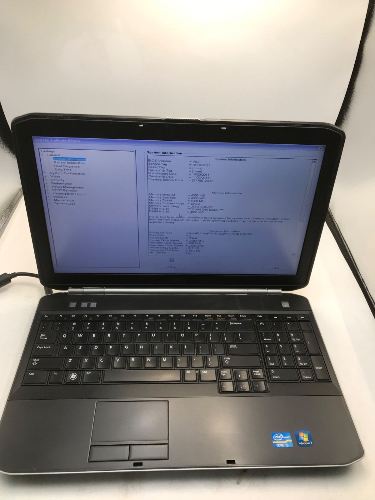 Dell Latitude E5520 Intel Core i5-2520M 2.5GHz 15″ Laptop-BIOS LOCKED-MZ