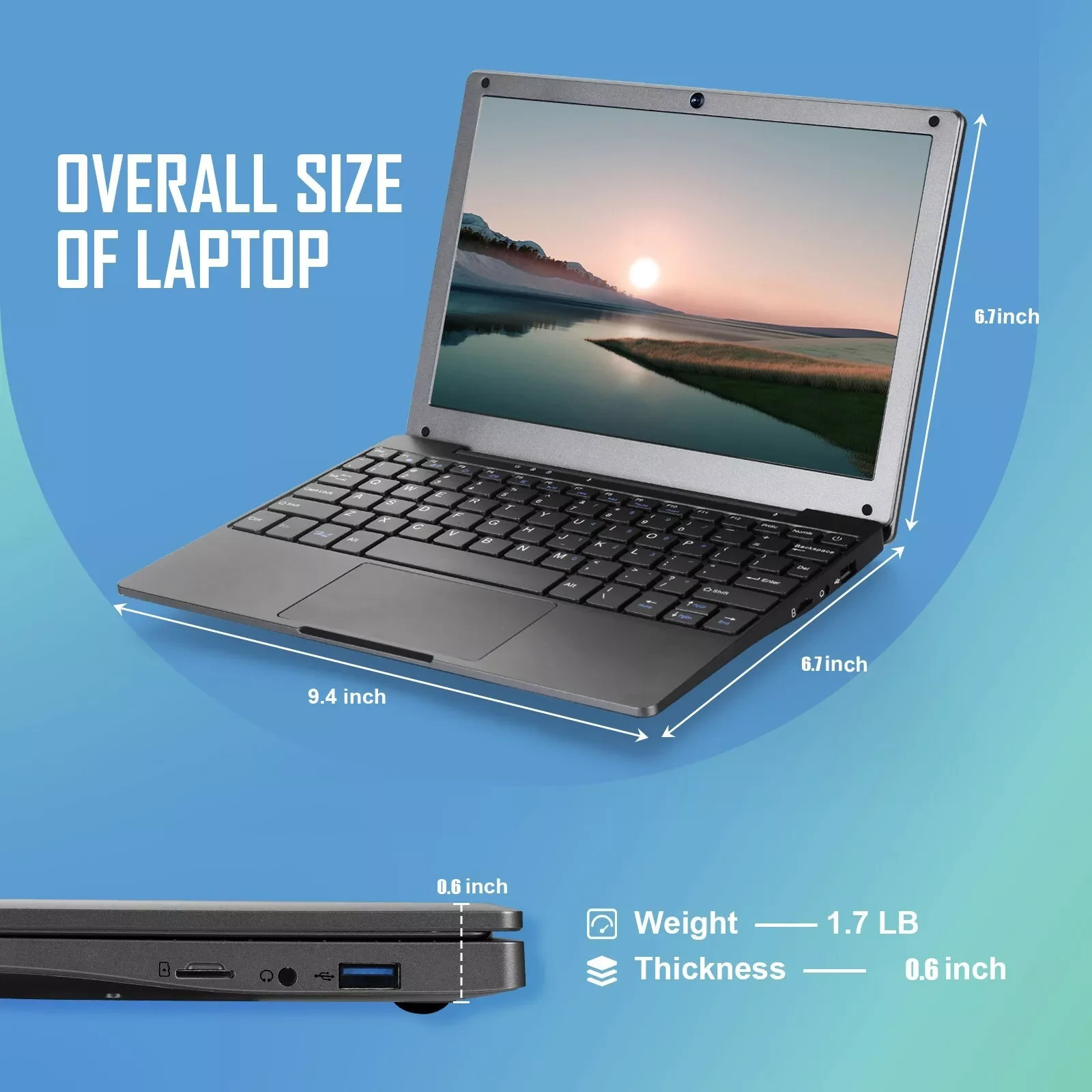 10” Laptop Windows 11 Notebook 8GB+128GB Intel Celeron Quad-Core For Kid Adult