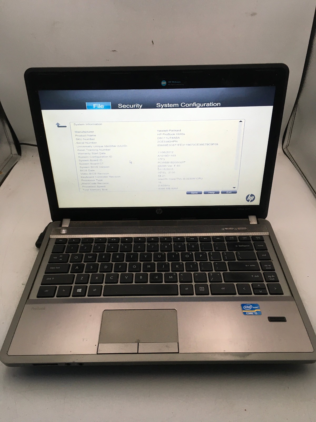 HP PROBOOK 4440S – BOOTS TO BIOS – INTEL I5 3230M – 4GB RAM – NO OS – READ – BB!