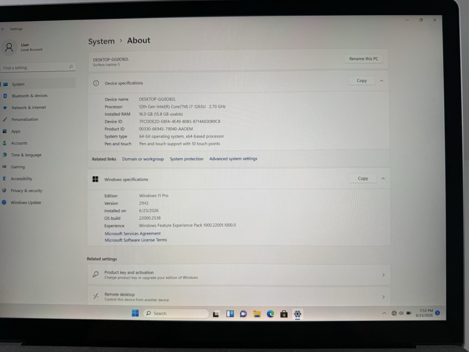 Microsoft Surface Laptop 5 13.5” 1950 Intel Core i7-1265U 16GB RAM 512GB NVME