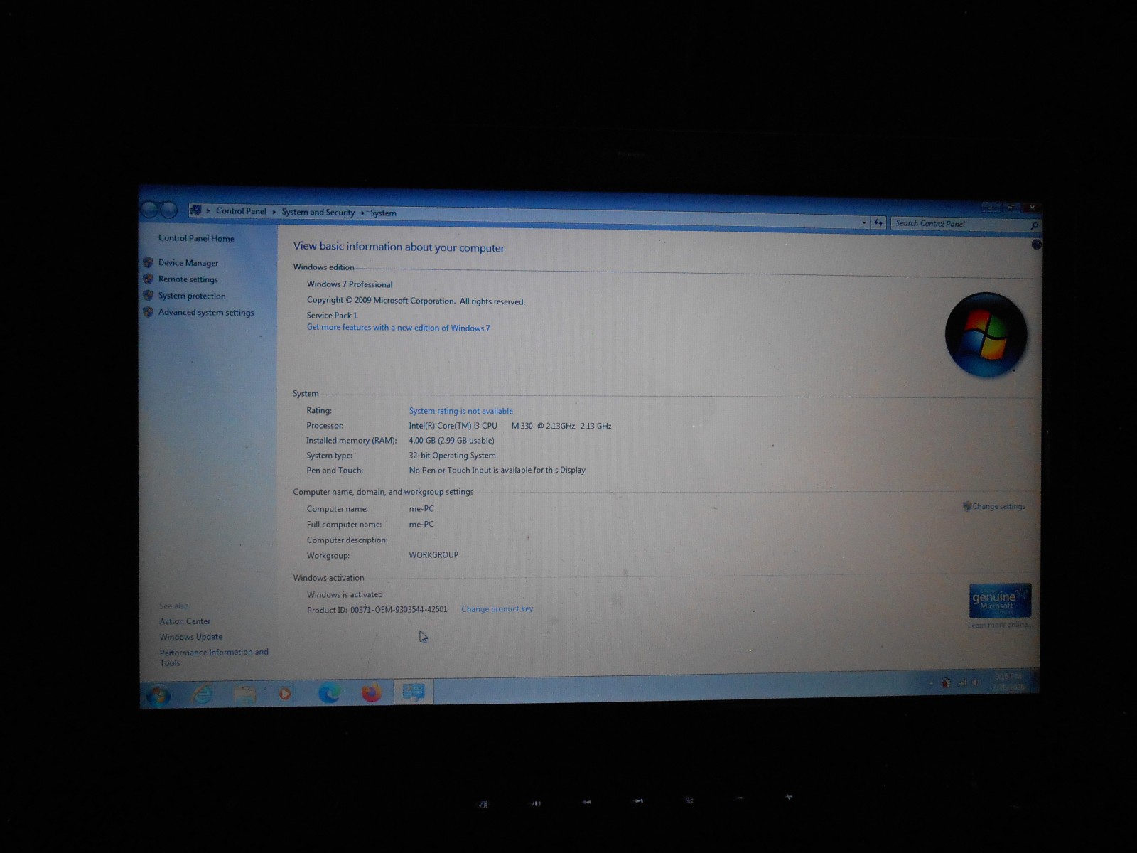 Toshiba Satalite A505 Windows 7 Professional Activated laptop