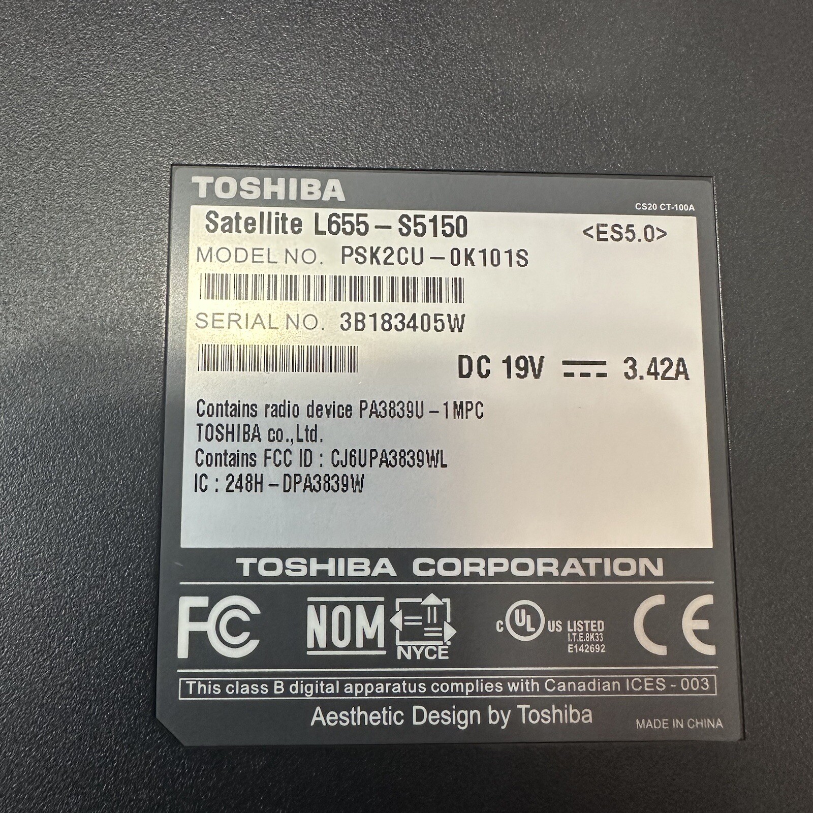 TOSHIBA Satellite L655 Model PSK2CU Laptop PARTS ONLY