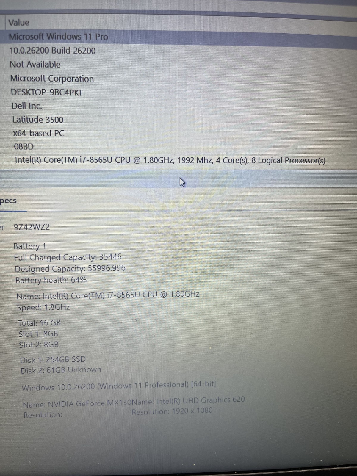 Dell Latitude 3500 15.6″ Laptop i7-8565U 1.80GHz 16GB RAM 256GB SSD NVIDIA MX130
