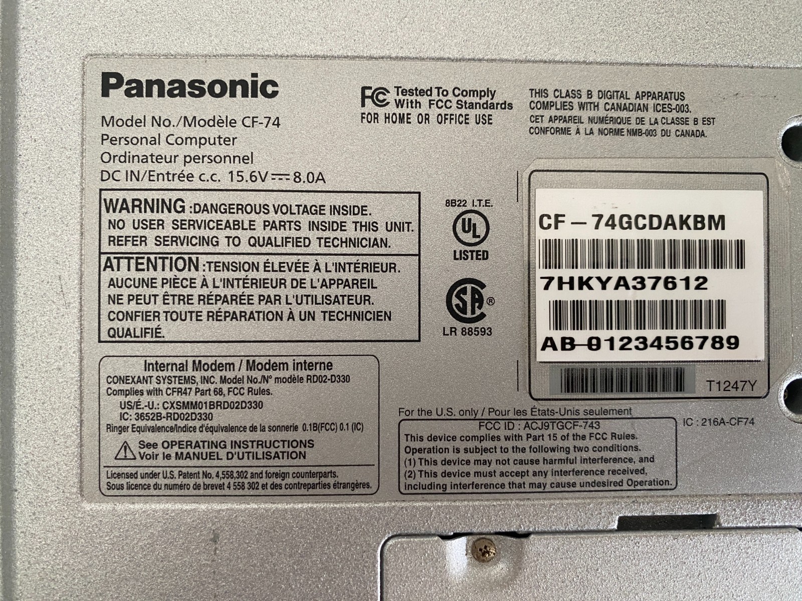 Panasonic Toughbook CF-74 Windows 7 Pro Powers On Used
