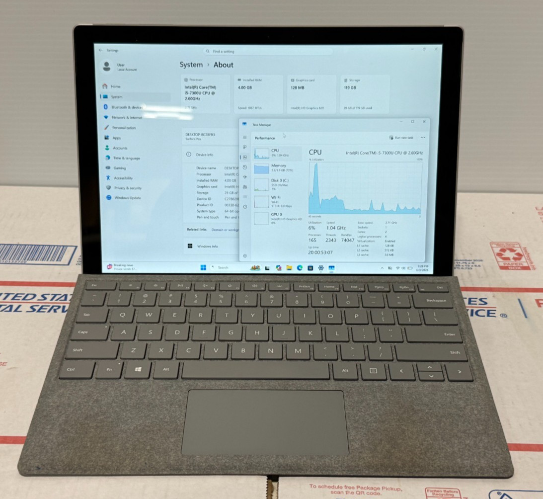 Microsoft Surface Pro 1796 12.3″ i5-7300U 2.7GHz 4GB RAM 128GB SSD, Win 11 Pro