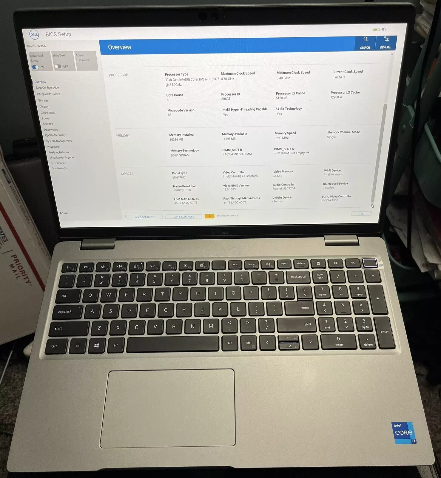 Dell Precision 3560 15.6″ FHD i7-1165G7 16GB 512GB NVMe NvidiaT500