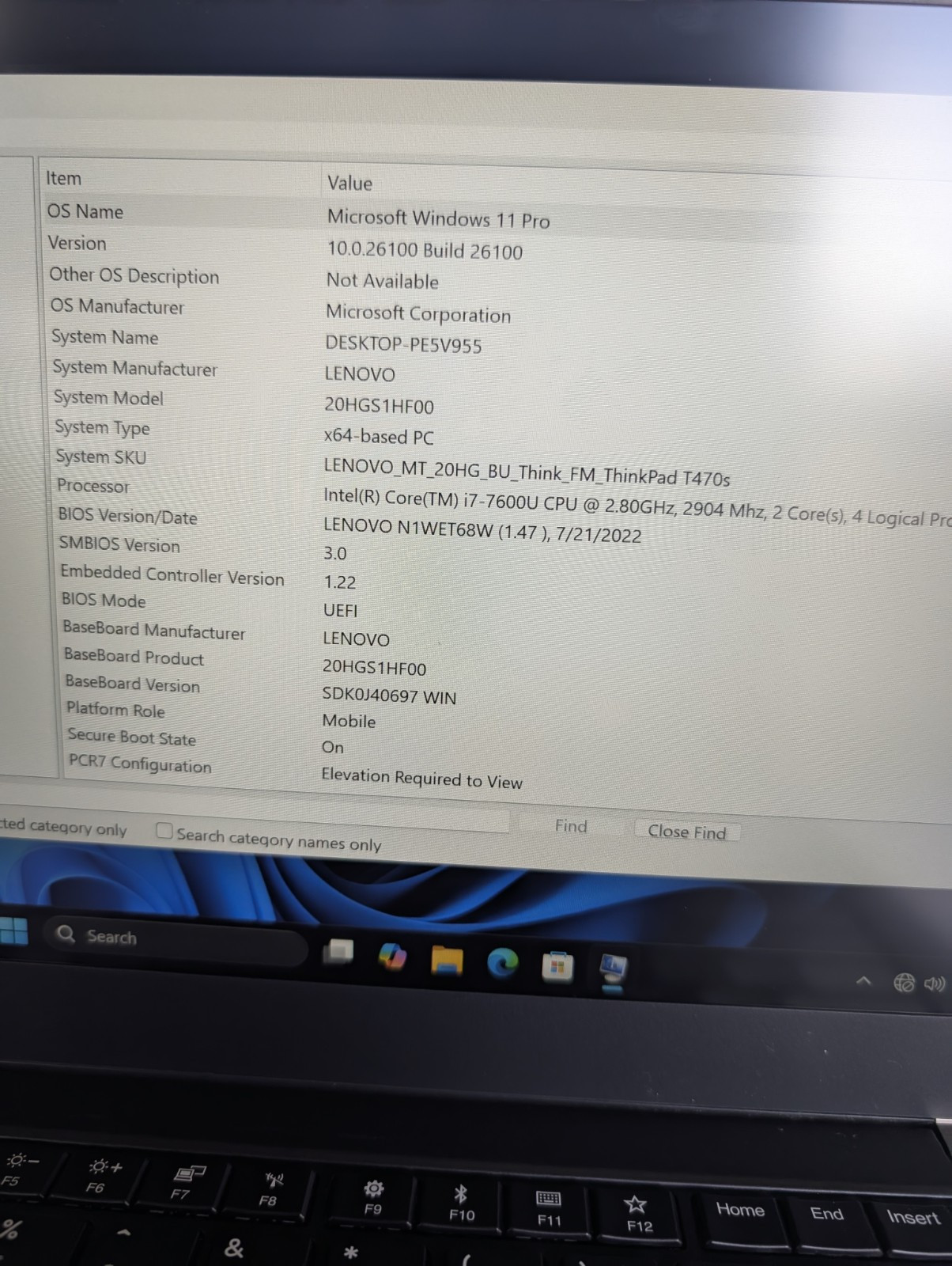 Lenovo ThinkPad T470s, i7-7600U 2.80Ghz, 8GB RAM, 256GB SSD BKLT Win 11