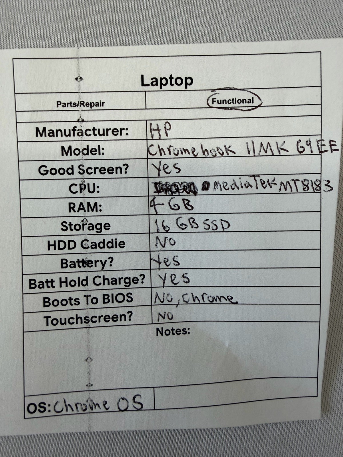 HP Chromebook 11MKG9EE Laptop – Good Screen – MediaTekMT8183 – Read Des