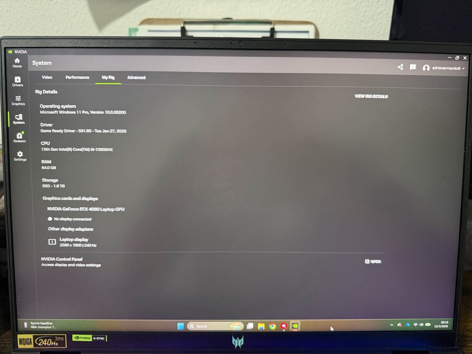 Acer Predator Helios 16 PH16-71 Gaming Laptop i9 RTX 4080 64GB 1.8TB SSD 16″ W11