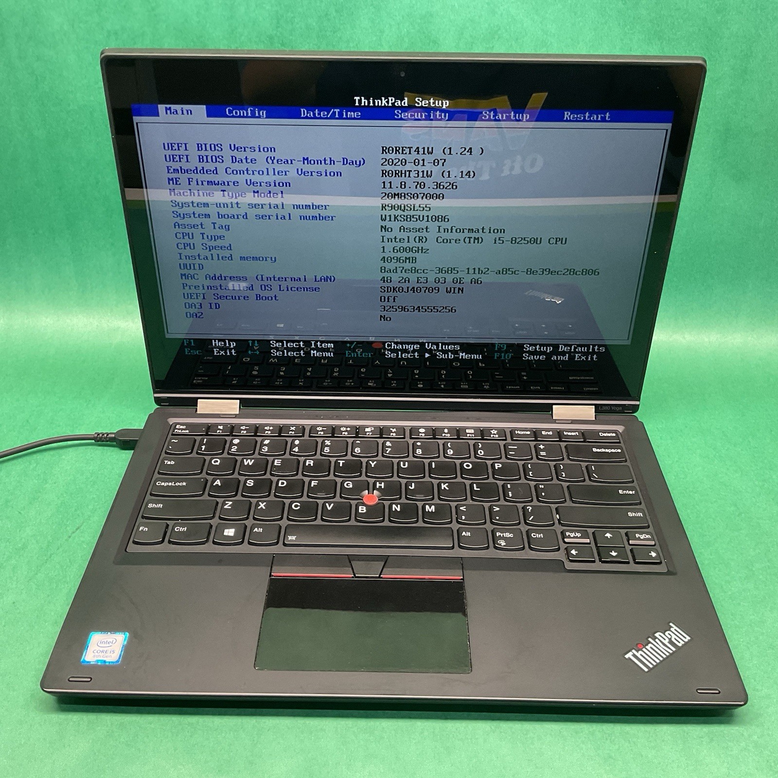 Lenovo Yoga L380 i5-8250u – Powers On – NO HARD DRIVE- Untested