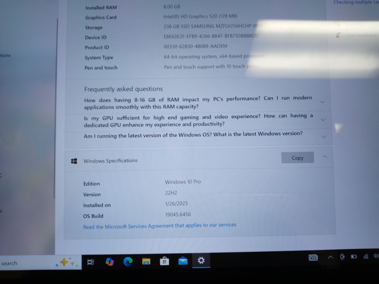 MICROSOFT SURFACE BOOK i5-6300U @ 2.4GHz, 8GB RAM, 256GB SSD, WIN 10 PRO NO AC