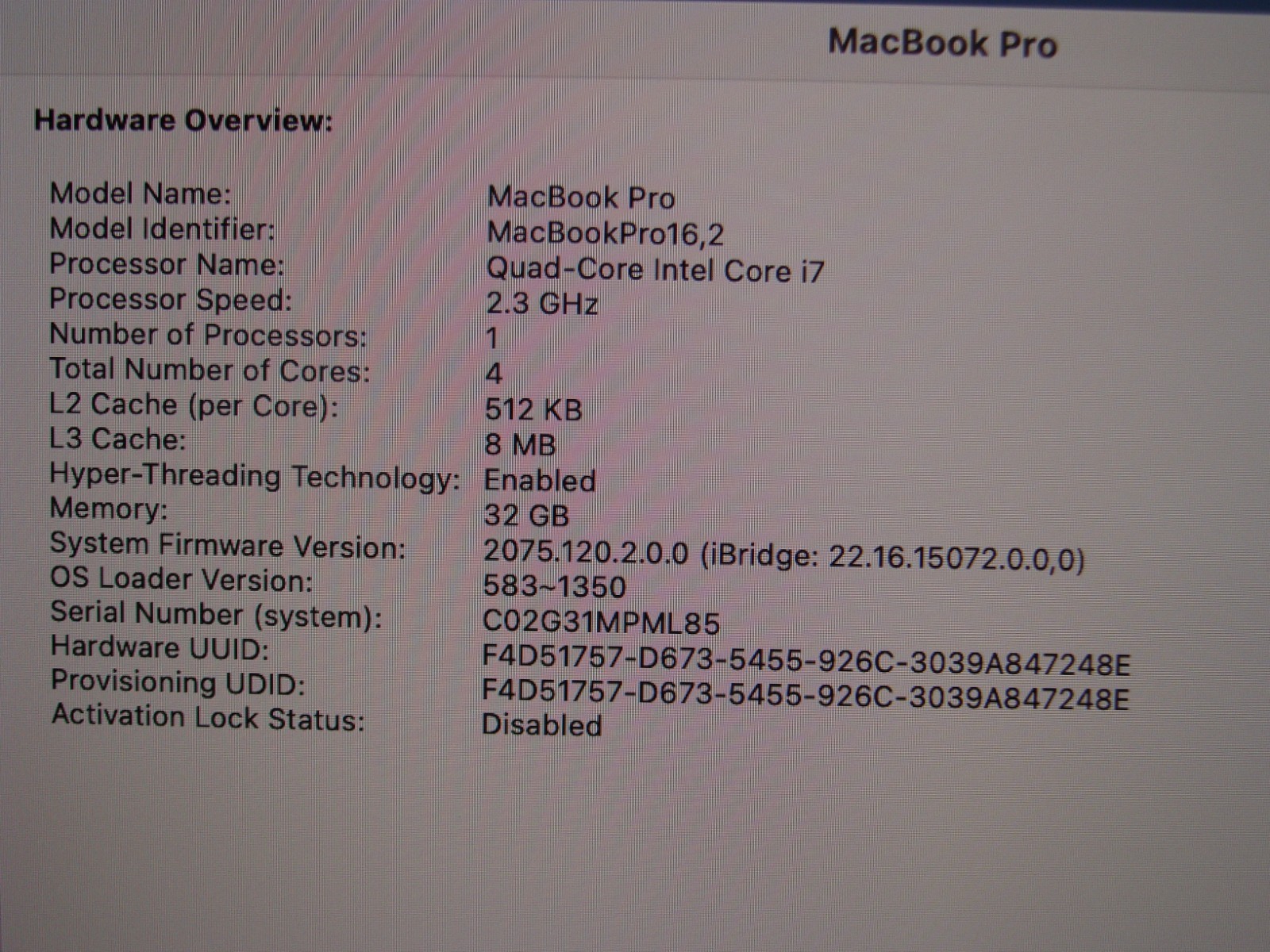 Apple MacBook Pro 13″ (2020) A2251/BTO i7-1068NG7 2.3GHz 32GB 512GB Sequoia +PA